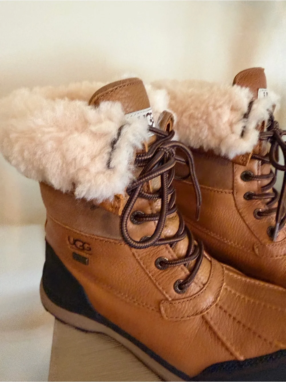 UGG Women's Tan and Black Waterproof Lace-Up Winter Boots